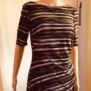 New Ann Klein Black&Ivory Gathered Side Seam Dress